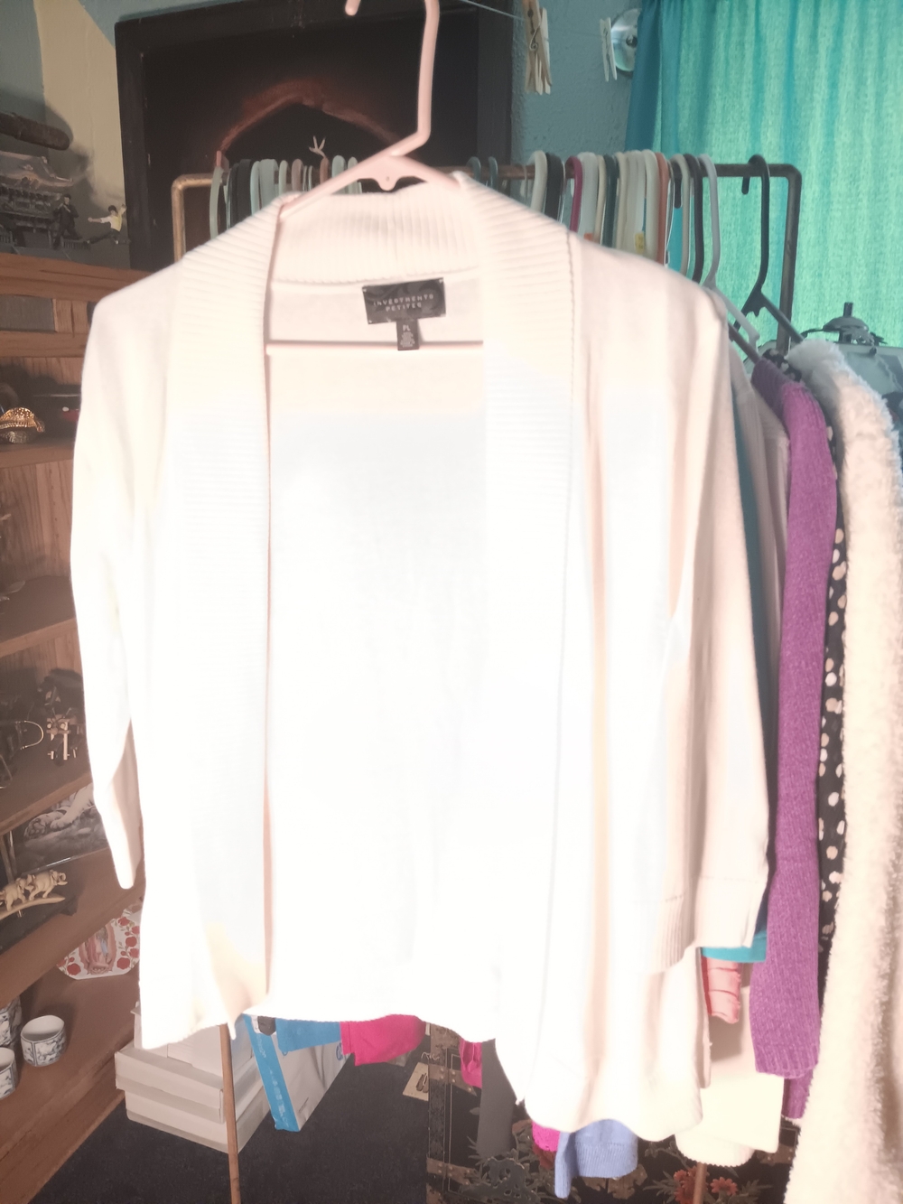 Investments Of White Open-Front Cardigan